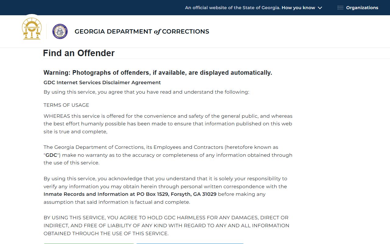 Georgia DOC offender query for state custody photos separate from Paulding County jail mugshots